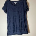 Peace & Pearls textured V-neck T-shirt top Chenille cold shoulder blue small Photo 0