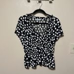 ZARA plunging v neck black and white polka dot print Top Size Medium Photo 1