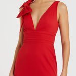 Mac Duggal Red Sleeveless V Neck Bow Detail Mermaid Gown Photo 6