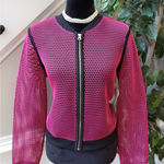 a.n.a  Bomber Jacket Womens PL Pink Black Mesh Polyester Long Sleeve Full Zip Photo 0
