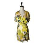 Dress Forum  Wrap Dress Womens M Yellow‎ Floral Tropical Short Sleeve Mini Photo 1