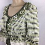 Nic+Zoe  Green & White Knit Button Trim Short Sleeve Sweater NEW S Photo 4