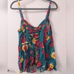 Torrid π Plus Size 0 0X 12 Large Green Tropical Floral Babydoll Tank Top Shirt Photo 5