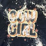 BLACK DISTRESSED BLEACH CUSTOM MADE COWGIRL GRAPHIC TEE Size M Photo 2