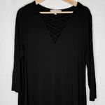 Philosophy  Dress Womens XL‎ Black Lace Up Boho Flowy Minimalist Knee/Midi Shift Photo 2