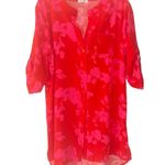 Ekouaer Floral Red and Pink Quarter Sleeve Shirt Dress Sz L/XL Size L Photo 0