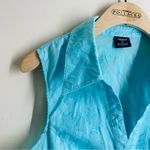 Tribal Blue Sleeveless Textured Button Down Blouse size 12 made in Bulgaria Photo 2