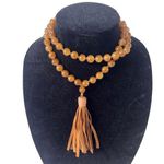 Carnelian Agate and Leather Tassel Necklace Beaded Brown Boho 12" Brown Pullover Photo 0