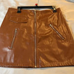 Brown Faux Leather Mini Skirt with Zipper Details Size L Photo 0