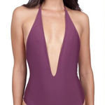 Mikoh Hinano Plunge Neck One Piece Swimsuit in Green White Triangles Size S Photo 0