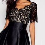 Lucy Wang Fay Eyelash Lace Taffeta Pleated Skater structured skirt Short Sleeve V-Neck Dress Sz XL Photo 6