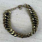 Source Unknown Gold Tone Chain Link Bracelet Black Braided Satin Cord Adjustable NWOT Photo 0
