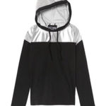 Victoria's Secret  Sport Metallic Foil‎ Pullover Track Hoodie Black Silver Medium Photo 0