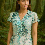 Kasper  Floral Ruffle Blouse Women’s 4P Button-Up Sheer Top Cottagecore Coastal Photo 0