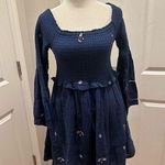 Free People  Counting Daisies Blue Embroidered Mini Dress Bell Sleeve SM NWT Photo 0