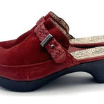 Taryn Rose  Red Leather Calf Hair Contoured Heel Mule Braided Strap Size 36.5 Photo 0