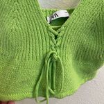 ZARA  Knit Lace Up Crop Tank Top Lime Green Medium Photo 5