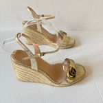 Gucci Aitana GG Marmont Espadrille Platform Wedge Heel Sandals Gold Size EU 37.5 Photo 5