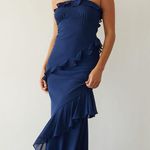 Cotton Candy LA Navy Strapless Ruffle Open Back Maxi Dress Photo 0