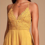 Lulus LULU’S Star Spangled Mustard Yellow Backless Lace Romper Photo 0