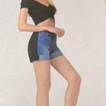 Simple Society NWT Super High Rise Color Block Button Fly Roll Cuff Shorts SZ- 26 Photo 7