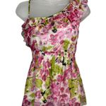 Nicole Miller Vintage Y2K Pink Floral Femme Feminine Chiffon One Shoulder Top XL Photo 0