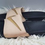 Nike Women's Benassi Gold Swoosh Slides 12 Photo 3