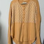 Free People  Granolagirl Cottagecore Spirit Tee Gold Mustard Medium Stitchwork Photo 2