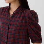 Gap NEW flannel Plaid buttons down shirt top Puff Sleeve Red and Blue XSMALL Photo 3