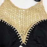 The Bikini Lab Crochet High Neck Bikini Set Top Bottoms Swim Black Hipster Halter Photo 4