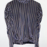 EPIK Black Blue Striped Puff Shoulder Long Sleeve Blouse Women's Size Medium M Photo 0