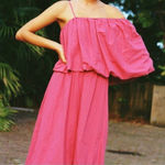 ZARA Voluminous Asymmetric Bubble Skirt Dress Hot pink linen cotton Sz L Photo 2