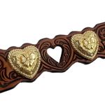 Nocona belt company leather tooled belt metal hearts sz 32 Brown Photo 2