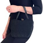 Vintage Corde Chevron Black Satchel Handbag 1940s Embroidered Hinged Frame Purse Photo 8