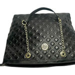 Vera‎ Quilted Black Faux Leather Tote Purse With Chain Strap Gold Hardware Photo 0