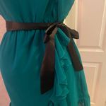 H&M dark Teal strapless ruffled with black satin belt dress Vintage size 8 NWT Photo 2