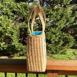 Floral Woven Straw Tote Bag Tan Photo 1