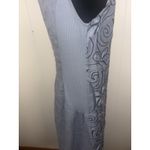 Lina Tomei Linen Cap Sleeve Embroidered Blue Dress Small Pockets‎ Photo 2