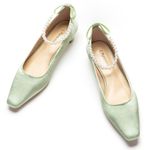 Green Satin Heels with Crystal Trim Size 8 Photo 2