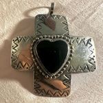 Lotus Silver tone and black heart cross pendant necklace Photo 6