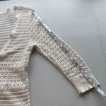 DKNY Women M Open Knit Cardigan Crochet Buttoned Sweater V-Neck 3/4 Sleeve Cream Photo 6