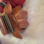 2 Tarnish Nordstrom Stretch Belt Brown Red Leather Rose Brass Buckle Womens S/M Photo 8