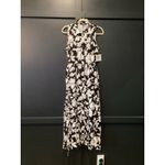 Ellen Tracy  Sleeveless midi Shirt Dress Self Tie Sash black white floral blossom Photo 1