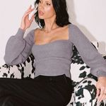 Princess Polly Eliza Gray Ribbed Wide Neck Knit Sweater M/L Photo 0