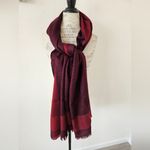 Anne Klein Burgundy Red Plaid Stripes Wool Wide Wrap Scarf Photo 1