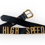 Vintage 90’s: High Speed ☻ Gold Letter Belt ☻ Bal Harbour Shops ☻ Black Leather Photo 0
