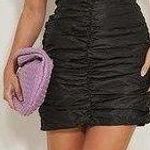Naked Wardrobe Black Faux Leather Puff Sleeve Ruched Mini Bodycon Dress Size L Photo 0