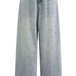 Chicwish  Rhinestone Embellished Jeans Wide Leg Baggy Minimalist Relaxed Blue XS Photo 1