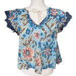 House of Harlow 1960 Zoey Blue Ruffle Cap Short Sleeve Blouse Top Small MSRP $88 Photo 0