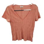 Project Social T PST Rib V-Neck T-Shirt Womens Size S Cropped Lightweight Top Coral Pink Photo 0